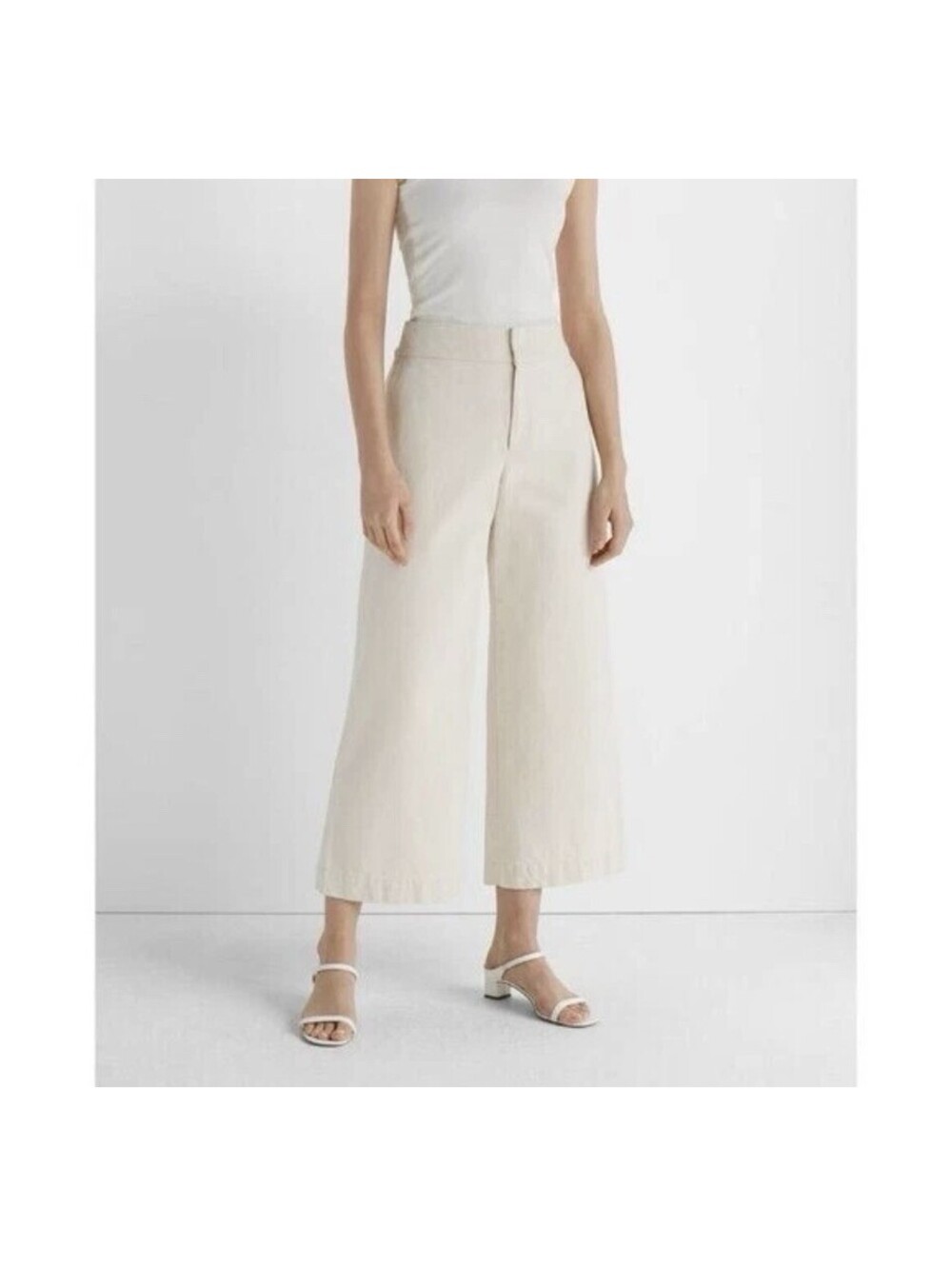 Club Monaco Cream Crop Wide Leg Jean Trousers Minimalist Coastal Size 6